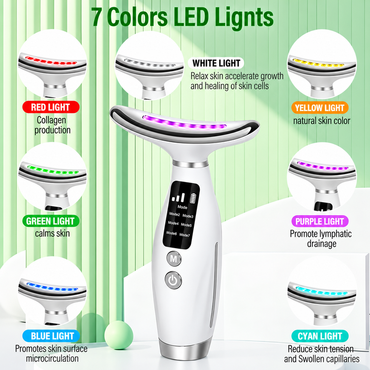 دستگاه جوانساز و ماساژور صورت و گردن ۷ رنگ LED