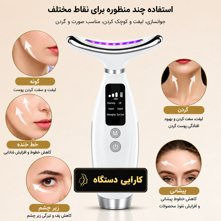 دستگاه جوانساز و ماساژور صورت و گردن ۷ رنگ LED