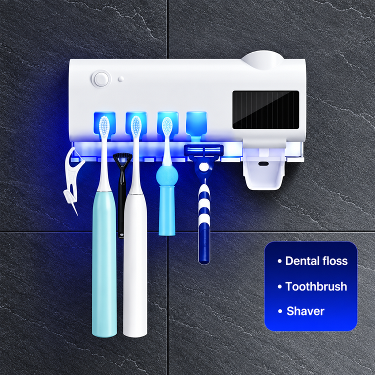 جا مسواکی هوشمند uv چندکاره با خمیر ریز و لامپ ضدعفونیکننده UV
